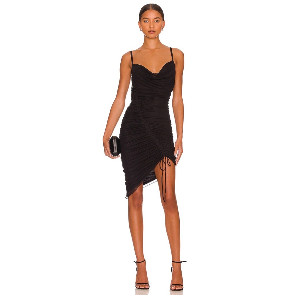 Simkhai Standard Trixie Mesh Ruched Mini Dress Black Size XS